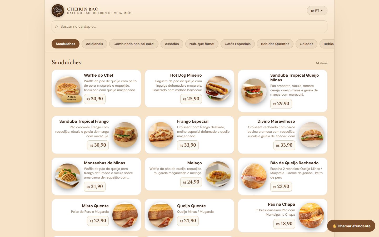 PedeJá digital menu at Cheirin Bão