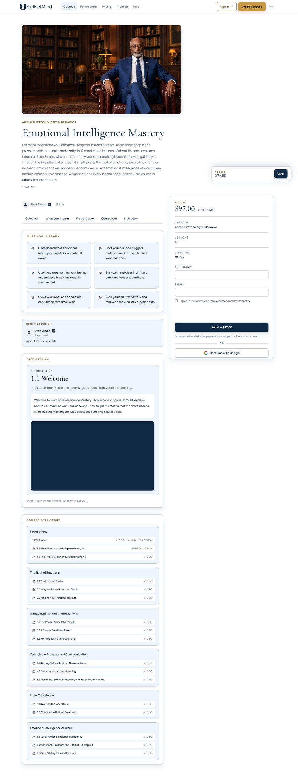 EI Mastery course page on SkillsetMind